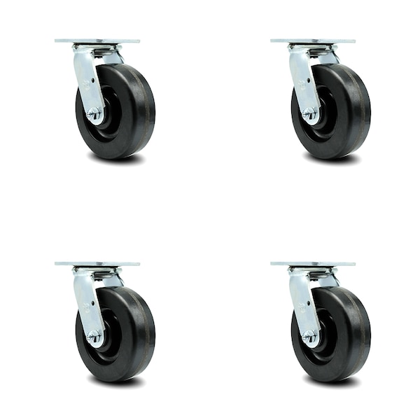 Service Caster 6 Inch Phenolic Wheel Swivel Caster Set with Roller Bearing SCC-30CS620-PHR-4 - main